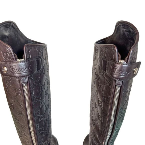Gucci Guccissima Maud Miro Leather Riding Boots Chocolate EU 36.5 US 6.5 - Picture 6 of 15